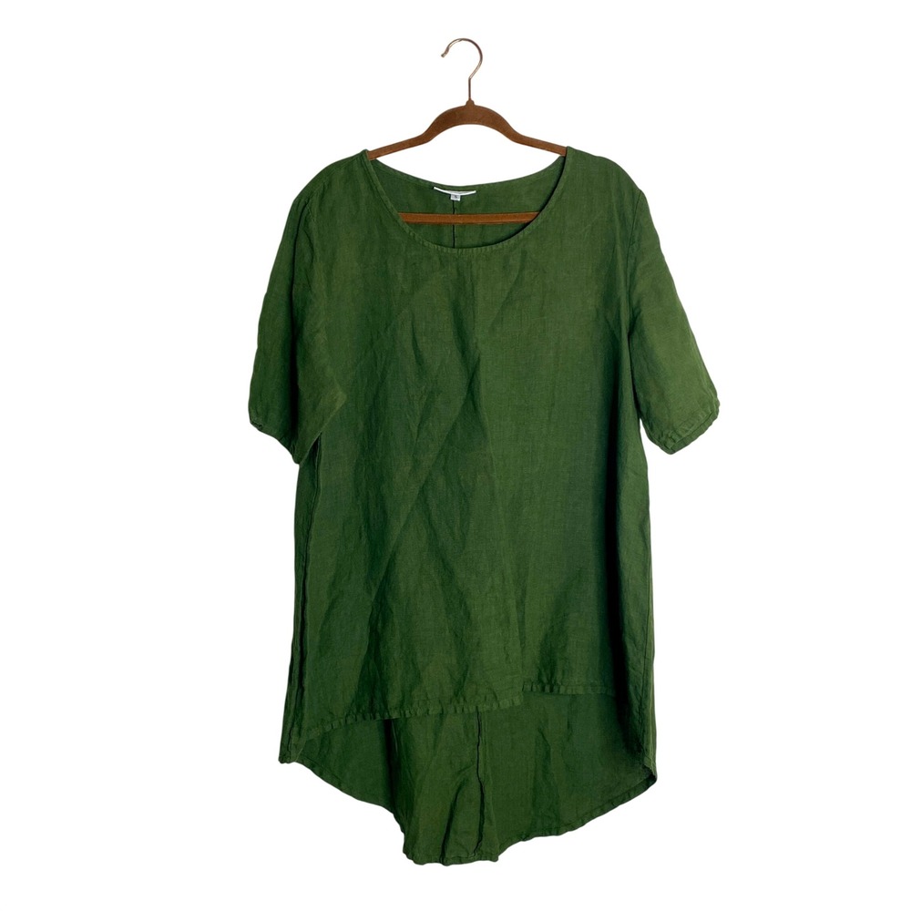 Bryn Walker Green Linen Tunic Top Size Small Relaxed Fit Quiet Luxury Minimalist